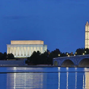 USA, District of Columbia, Washingon, Moon Rising Over the Memorial Bridge and the Lincoln Memorial