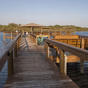 USA, Florida, Edgewater, Edgewater Landings, fishing dock