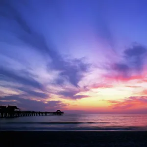 USA, Florida, Naples, Naples Pier at Sunset