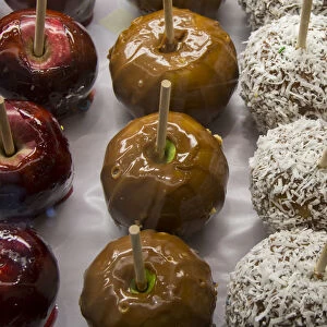 USA, food detail. Gourmet candied apples