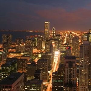 USA, Illinois, Chicago: Evening View of The Loop from the Park Hyatt Hotel