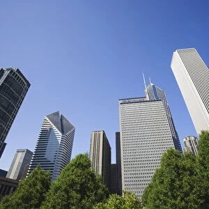 USA, Illinois, Chicago. Skyscrapers and trees