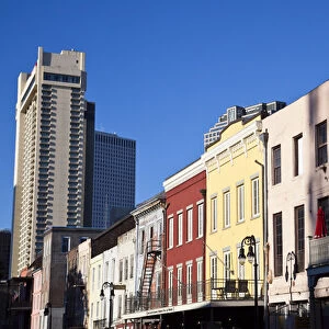 USA, Louisiana, New Orleans. Buildings along Decatur Street, morning
