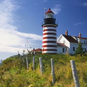 USA, Maine, Lubec. West Quoddy Head Lighthouse on the easternmost point of the United