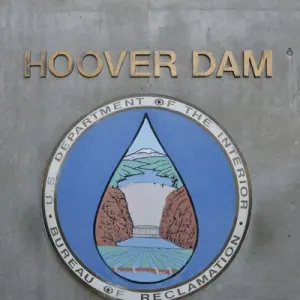 USA, Nevada, Hoover Dam U. S. Department of the Interior sign, Hoover Dam USA, Nevada, Hoover Dam U. S. Department of the Interior sign, Hoover Dam
