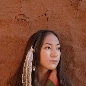 USA, New Mexico, Cherokee woman at Pecos National Monument. (MR)