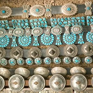 USA, New Mexico, Santa Fe: Turquoise & Silver Belts For Sale