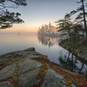USA, New York State. April sunrise along the St. Lawrence River, Thousand Islands