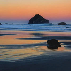 USA, Oregon, Bandon. Sunset on Face Rock sea stack
