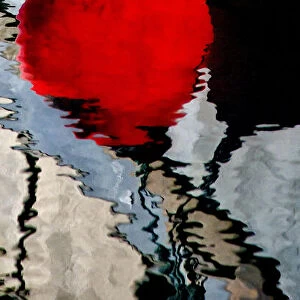 USA, Oregon, Charleston. Abstract reflection of buoys on commercial fishing boat