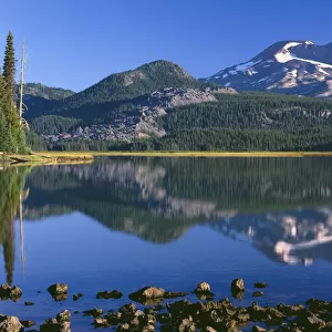 USA, Oregon, Deschutes National Forest. South Sister reflecting in Sparks Lake in early morning