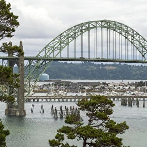 USA, Oregon, Newport. Yaquina Bay Bridge and landscape