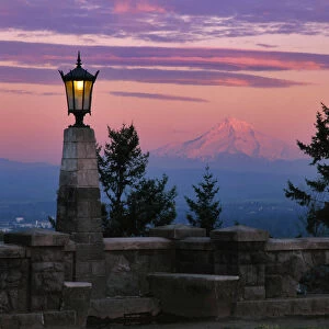 USA, Oregon, Portland. Mt Hood with moonrise at sunset