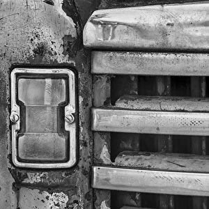USA, Palouse, Washington State. Black and white close-up of the front of an antique