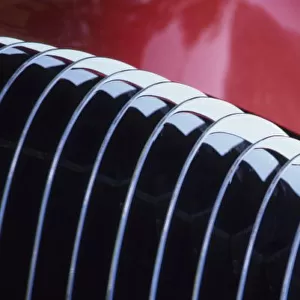 USA, Washington, Everett. Front grill detail of red, custom-built (in 1941) auto