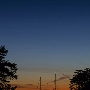 USA, Washington, San Juan Islands. Sailboats in Active Cove at sunset. Credit as