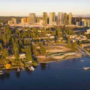 USA, Washington State, Bellevue. Meydenbauer Bay Park, Meydenbauer Bay USA, Washington State, Bellevue. Meydenbauer Bay Park, Meydenbauer Bay
