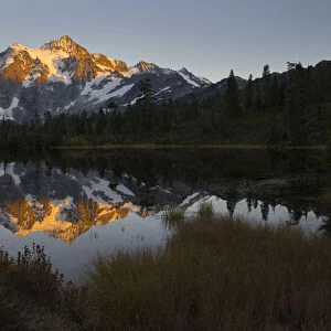 USA, Washington State. Glaciated Mt. Shuksan reflected in Picture Lake, Mt