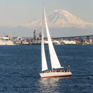 Seattle Print: Puget Sound, Mount Rainier and Port