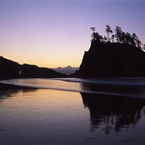USA, Washington State, Second Beach, Olympic National Park, Sea Stacks reflected
