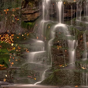USA, West Virginia, Blackwater Falls. Waterfall cascade on rock face. Credit as