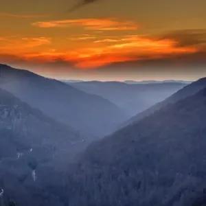 USA, West Virginia, Blackwater Falls State Park. Brilliant winter sunset from Lindy Point USA, West Virginia, Blackwater Falls State Park. Brilliant winter sunset from Lindy Point