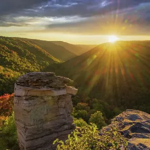 USA, West Virginia, Blackwater Falls State Park. Sunset on mountain overlook