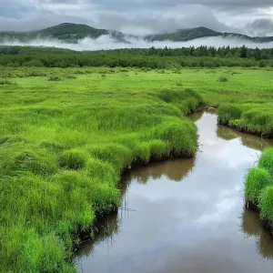 USA, West Virginia, Canaan Valley State Park. Stream in grassy valley