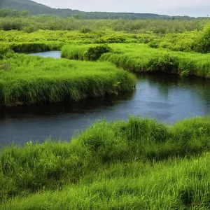 USA, West Virginia, Canaan Valley State Park. Storm clouds over stream in grassy valley