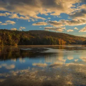 USA, West Virginia, Delaware Watergap Recreational Area. Sunset on Hidden Lake. Credit as USA, West Virginia, Delaware Watergap Recreational Area. Sunset on Hidden Lake. Credit as