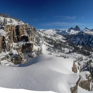 USA, Wyoming. Cliff in Teton Canyon after fresh snow USA, Wyoming. Cliff in Teton Canyon after fresh snow