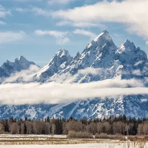USA, Wyoming, Jackson. Grand Teton National Park, Grand Teton and other peaks emerge from the clouds USA, Wyoming, Jackson. Grand Teton National Park, Grand Teton and other peaks emerge from the clouds