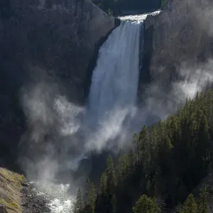 USA, Wyoming. Shadows and mist at Lower Yellowstone Falls, Yellowstone National Park