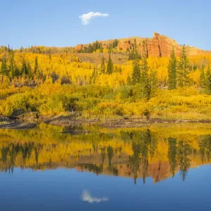 USA, Wyoming, Sublette County. The Red Cliffs in the Wyoming Range mountains is reflected USA, Wyoming, Sublette County. The Red Cliffs in the Wyoming Range mountains is reflected