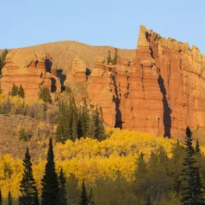 USA, Wyoming, Sublette County. Wyoming Range, colorful autumn aspens are surrounding USA, Wyoming, Sublette County. Wyoming Range, colorful autumn aspens are surrounding