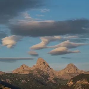 USA, Wyoming. Unusual clouds form over Mount Owen, Grand and Middle Teton seen from west USA, Wyoming. Unusual clouds form over Mount Owen, Grand and Middle Teton seen from west