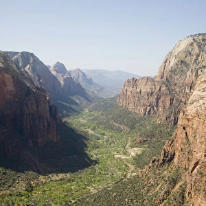 Utah, Zion National Park, view into Zion Canyon from Angels Landing summit, Virgin