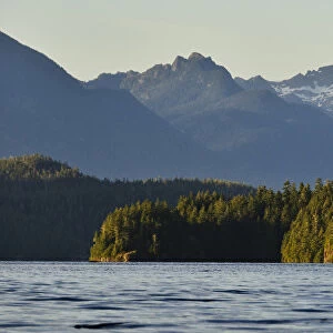 Vancouver Island. Waters of Clayoquot Sound, with mountains of Strathcona National