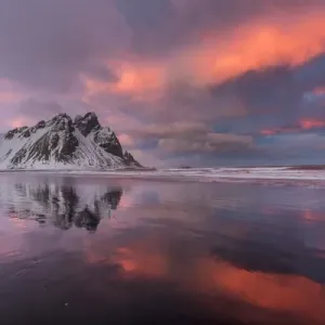 Vestrahorn Mountain in winter near Hofn, Iceland