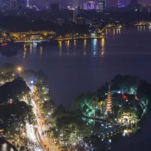 Vietnam, Hanoi, elevated city view by Tay Ho, West Lake, dusk Vietnam, Hanoi, elevated city view by Tay Ho, West Lake, dusk
