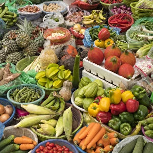 Vietnam, Hanoi, Old Quarter. A variety of fruits and vegetables for sale