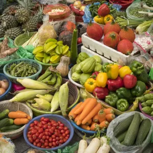 Vietnam, Hanoi, Old Quarter. A variety of fruits and vegetables for sale Vietnam, Hanoi, Old Quarter. A variety of fruits and vegetables for sale
