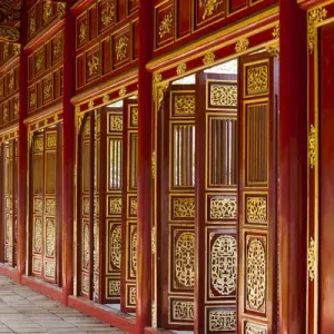 Vietnam, Hue, Hue Imperial City, Halls of the Mandarins, red-painted interior Vietnam, Hue, Hue Imperial City, Halls of the Mandarins, red-painted interior
