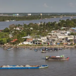 Vietnam, Mekong Delta, Can Tho, elevated view of the East Bank of the Can Tho River Vietnam, Mekong Delta, Can Tho, elevated view of the East Bank of the Can Tho River