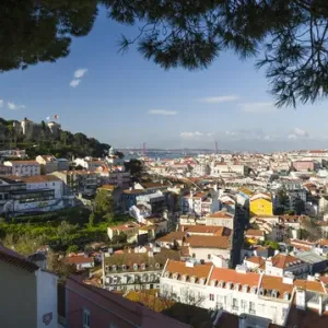 View over the quarters Baixa and Bairro Alto towards river Tagus (Rio Tejo). Lisbon View over the quarters Baixa and Bairro Alto towards river Tagus (Rio Tejo). Lisbon