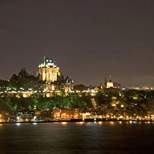 A view of Quebec City and the Chateau Frontenac across the St. Lawrence River at night