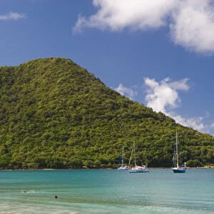The view from Reduit beach on the island of St. Lucia in the southern Caribbean