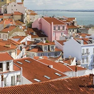 View over the sea of houses of the Alfama, the old town dating back to moorish times