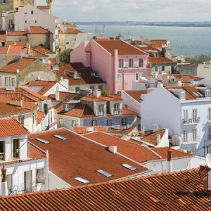 View over the sea of houses of the Alfama, the old town dating back to moorish times View over the sea of houses of the Alfama, the old town dating back to moorish times