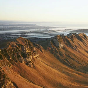 View of Te Mata Peak and Early Morning Mist, Hawkes Bay, North Island, New Zealand
